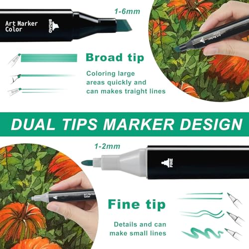 Image of Finaxo Colors Art Markers Sketch Pen Dual Tip Artist Art Marker Vibrant Colors Set For Coloring Sketching Drawing Painting,Twin Head Permanent Sketch Markers Pen With Carry Case,Multicolor (120)