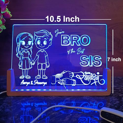 Image of lampees Personalized 3D LED lamp Rakhi Brother Sister Name - Multi Color (U Base)