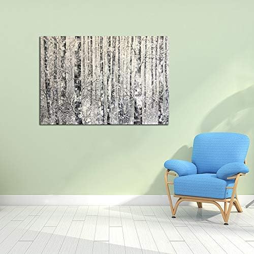 Yihui Arts Modern Birch Tree Canvas Wall Art With Textured Black and White Forest Painting on Canvas Pictures for Living Room Bedroom Bathroom Decoration