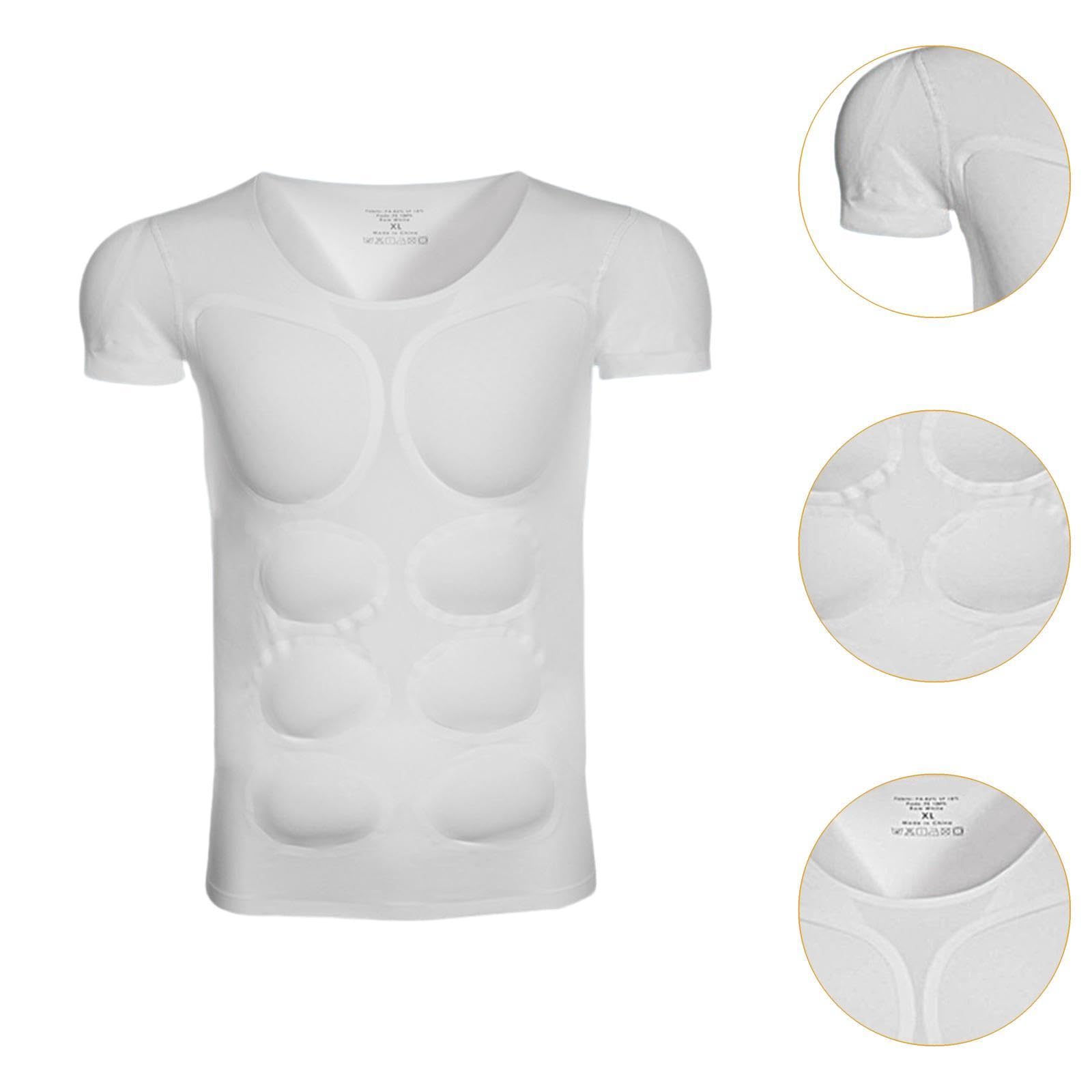 Milageto Camiseta con músculos falsos para hombre, divertida camiseta con músculos acolchados para interiores y exteriores, Abdominales de Manga Corta, S