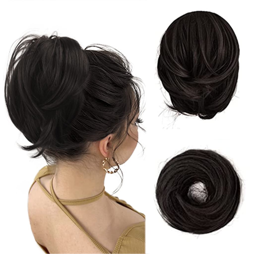 BARSDAR Gerades Haarknoten Pferdeschwanz, Kurzes Gerades Pferdeschwanz Dutt Haarverlängerung Gummiband Synthetisch Haar Dutt Scrunchie Haarteil für Damen - Dunkleres Braun