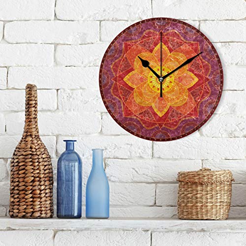 Anmarco Hippie Mandala Yoga Psychedelic Wall Clock, 10 Inch Silent Non Ticking Quartz Battery Operated Round Wall Clocks For Home/Office/School Clock #TOP2