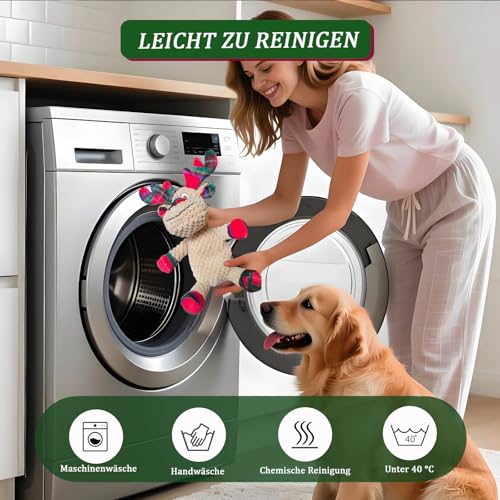 JWTEEE Hundespielzeug Plüschtier mit Quietscher & Knisterfolie – Interaktives Rentier-Kuscheltier für Welpen geeignet, kleine, mittlere und große Hunde