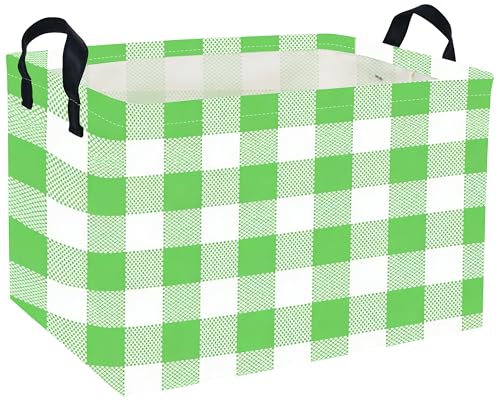 Image of Rectangular Kids Baskets Green grid Basket Cute Storage Bins Organizer Box Boys Room Decor for Home.(Green grid)