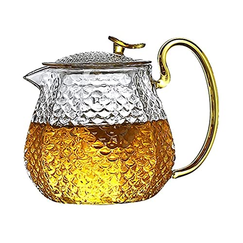 XIXIDIAN Tetera de cristal para el hogar, resistente a altas temperaturas, diseño de martillo, juego de té, filtro de burbuja, tetera de cristal resistente al calor, 600 ml