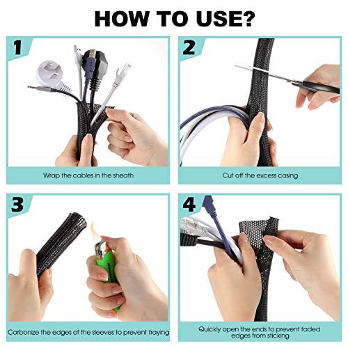 Image of AGPTEK Cable Sleeve, 20ft - 1 inch Desk Cable Management Desk Cord Cover Organizer Wire Hider for Home Office Computer TV Wire Loom Tubing Pet Proof Cord Protector from Cat Dog Chewing, Black
