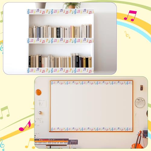 Image of BeYumi Musical Notes Border Trim - 65ft Back to School Musical Notes Straight Rolled Border Trim Pastel Watercolor Bulletin Board Borders Music Themed School Classroom Office Chalkboard Party Decor