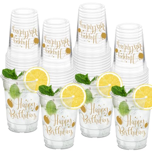 HYMENEX 50 Pcs Happy Birthday Cups 12oz Birthday Party Plastic Cups for Home Kitchen Birthday Party Favors Supplies Decorations