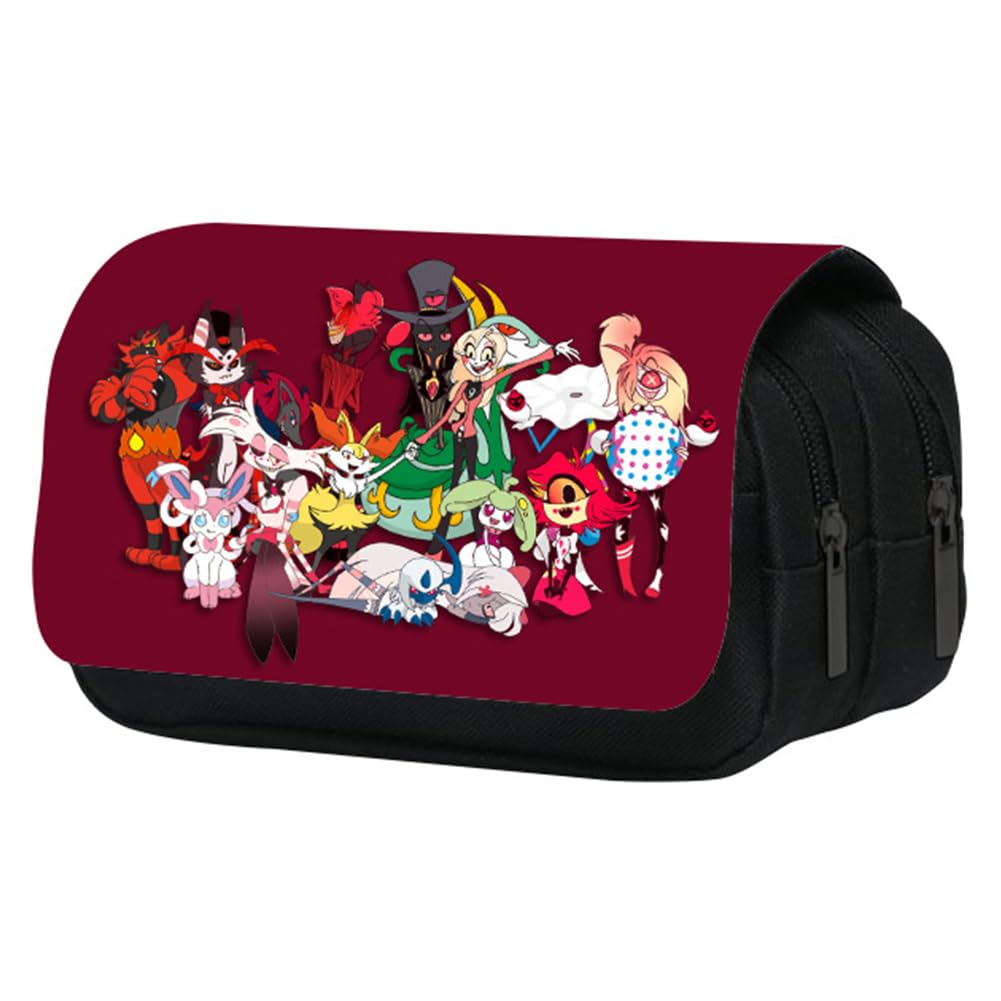 SBOACXC Estuche De Lápices Hazbin, Hazbin con Cremallera Estuche, con Compartimento Estuche, Gran Capacidad Bolsa Doble Oficina Organizador Bolsa De Papelería con Compartimentos para Niñas Niños