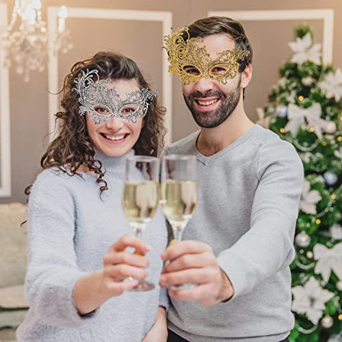 Sibba 3 Pieces Mascarade Masks Women Lace Venetian Eye Masked Lady Girl Masquerade Dress-Up Accessories Mask Ball Halloween Costume Fancy Carnival Party Evening Prom Silver Black Gold(Phoenix Style)