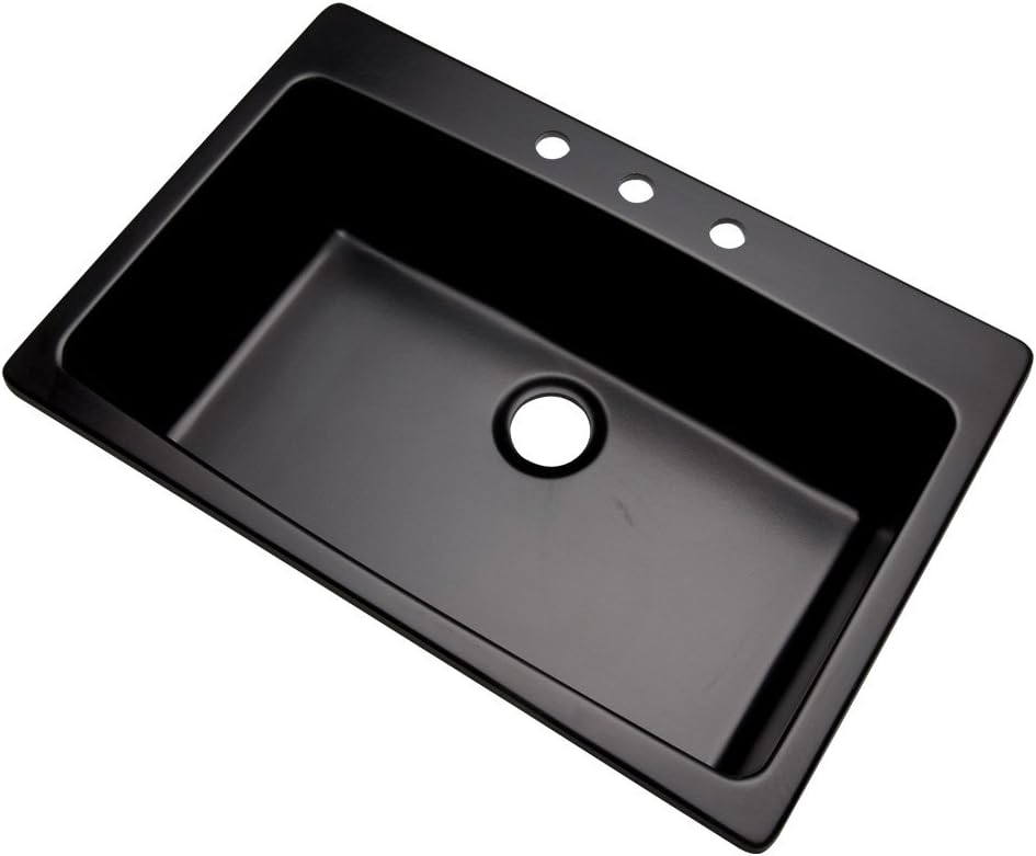 Dekor Sinks 70399Q Northampton Composite Granite Single Bowl Kitchen Sink with Three Holes, 33", Black
