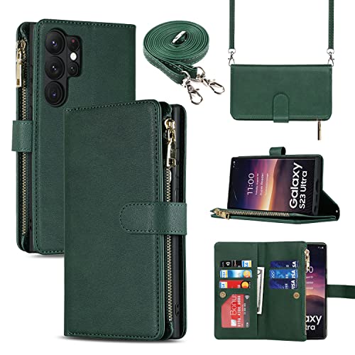 Étui portefeuille Galaxy S23 Ultra coque magnétique antichoc avec sangle