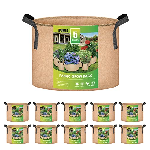 Ipower Plant Grow Bags 5 Gallon 10-Pack Tan Heavy Duty Thickened Nonwoven Aeration Fabric Pots Durable Container With Strap Handles, Gardening & Planting Fruit #TOP3