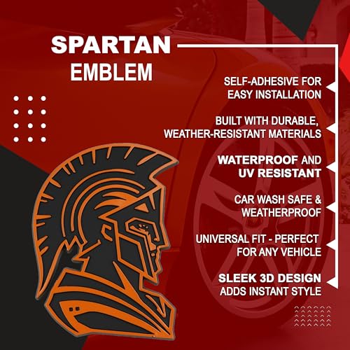 Image of Spartan Emblem 3D Warrior Badge, Custom Car Decal Sticker - Durable Exterior Trunk, Hood, Fender for Car, Truck, SUV (Set of 2) (Orange)