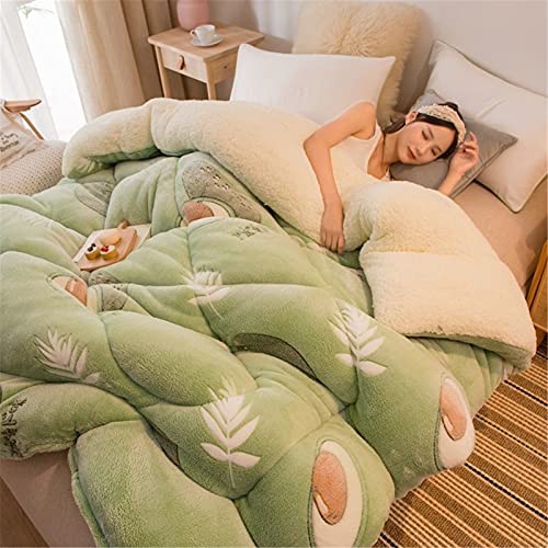 TIUTIU Bettdecke 220x240 cm, Weiche & Warme Ganzjahresdecke, Schneeflockensamt + Samtstoff Aus Lamm, Verdickte Warme Bettdecken Steppdecke (Green,150 x 200 cm - 2.5kg) Cover