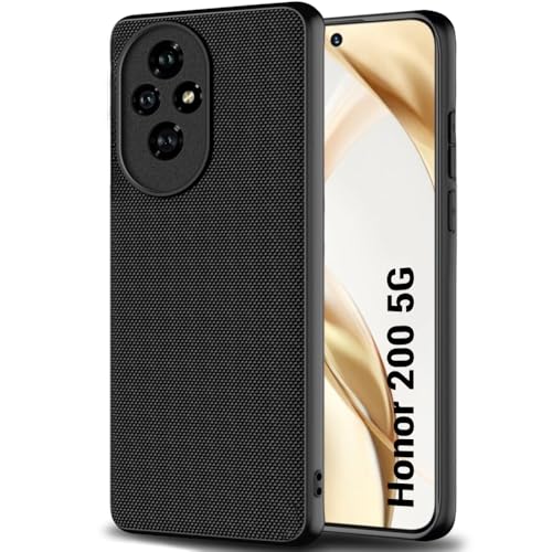Image of TheGiftKart Back Cover Case for Honor 200 5G | Slim & Lightweight | Ultra-Premium Design | Camera Protection Bump | Fabric Texture Case Cover (PC & TPU, Black)