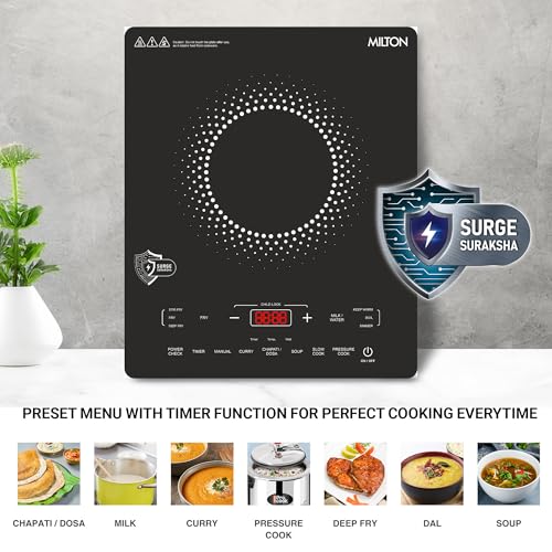 Image of Milton Elio Elite 21.0 Portable Induction Cooktop | Child Lock, LED Display Panel, 5KV Surge Protection I Timer & Preset Menu Functions|2100 W Feather Touch|Fast Cooking 3-Year Warranty