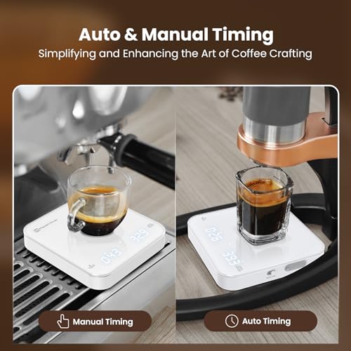 Image of Maestri House Mini Coffee Scale with Timer, USB-C Rechargeable Espresso Scale, 2kg /0.1g Accurate Scale for Espresso and Pour-Over Coffee, Portable Digital Kitchen Scale with Auto Timer (White)