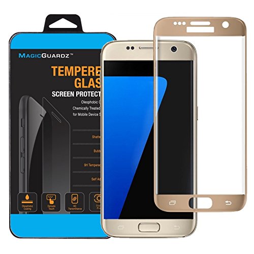 Magicguardz®, Made For Samsung Galaxy S7 (Not For Edge), Full Cover Tempered Glass Screen Protector Shield, Retail Box (Gold) #TOP8