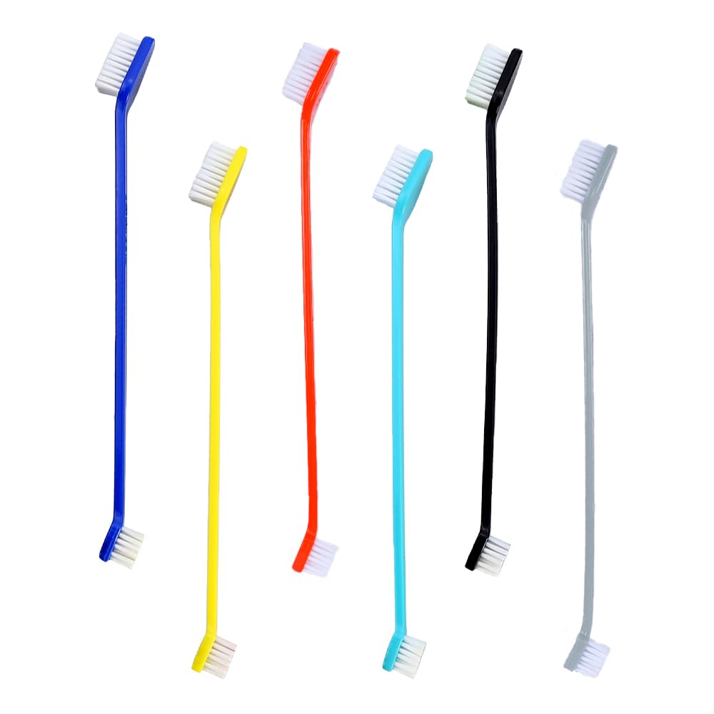 6 Piezas Cepillo de Dientes para Mascotas, Cerdas Suaves Plástico Antideslizante Doble Cabezal para Perros Pequeños a Grandes, Gatitos, Limpieza Bucal, Cuidado Dental(6 Color)