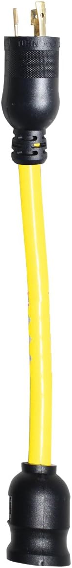 Voltec 04-0092N 12/3 STW Locking Plug to U-Ground Connector Adapter, 1-Foot, Yellow