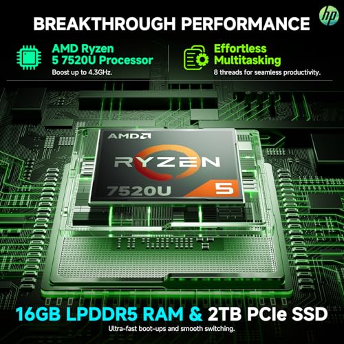 Image of HP All in One Desktop Computer 27 Inch, AMD Ryzen 5 7520U, AMD Radeon Graphics, 16GB DDR5, 2TB SSD, FHD (1920 x 1080) Anti-glare Touchscreen, Wi-Fi 6, Windows 11 Pro, Headphone and Mouse Accessory Kit