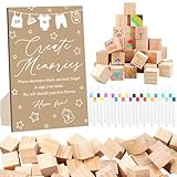 ZCPTZ 97 Pcs Baby Shower Games Sign Kit,Including Decorate a Block Game Sign 72 DIY Blank Wooden Block 24 Painting Pen to Draw Your Idea for Baby Shower Game Gender Reveal Party（Baby）