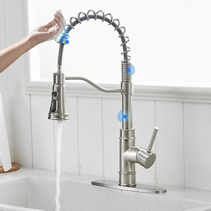 Kitchen Faucet, Kitchen Faucets with Pull Down Sprayer Sus304 Stainless Steel Industrial Single Handle One Hole Faucet for Farmhouse Camper Laundry Utility Rv Wet Bar Sinks Bushed Nickel 866082SN