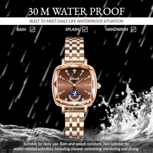 Image of LONGBO Labaoli Women Stainless Steel Watches Analog Rose Gold Band and Square Dial Women's Watch for Girls &Miss & Ladies Diamond Studded with Stylish Watches Waterproof | Gift for Wife | Gift for Sister