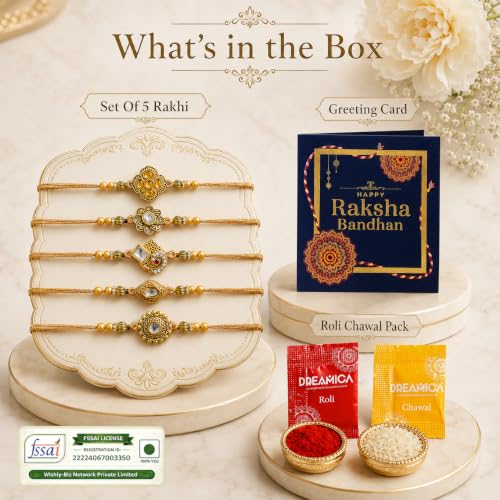 Image of Dreamica Rakhi Set for Brother with Greeting Card And Tilak Set