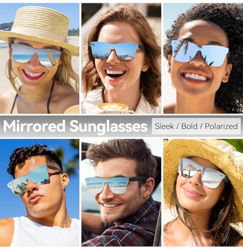 Image of UV400 Rimless One-Piece Lens Reflective Sun Glasses for Men & Women