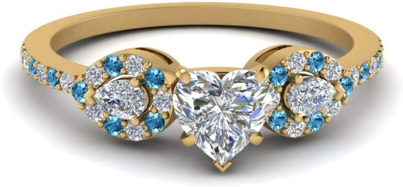 Choose Your Gemstone 3 Stone Diamond CZ Halo Ring Yellow Gold Plated Heart Shape Side Stone Engagement Rings Matching Jewelry Wedding Jewelry Easy to Wear Gifts US Size 4 to 12