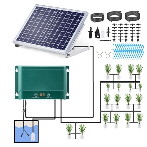 Snsowed ソーラー自動点滴灌漑キット 7つのタイミングモード 30の散水モード 98.42フィートの自動散水灌漑システムセット 庭のベッド パティオ 芝生 植物 温室の花 30植物用