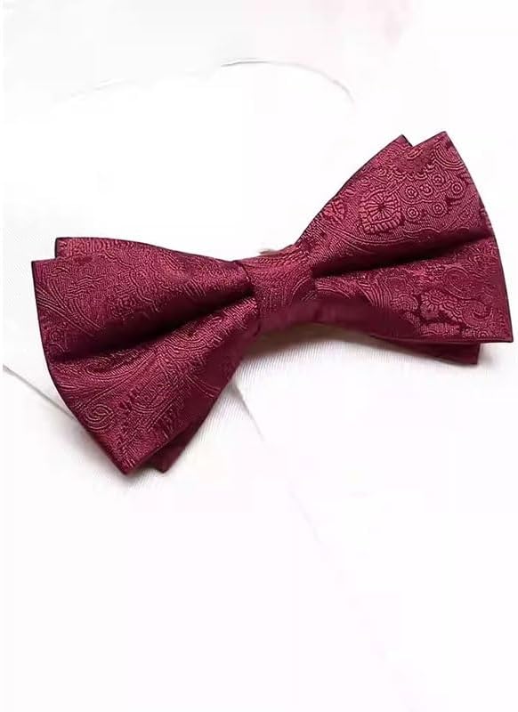 Men Patterned Bow Tie Groom Wedding Groomsman Wine Red Scarf