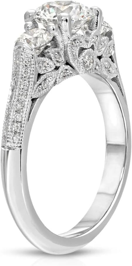 3 Ct Round Diamond Edwardian Style 1905s Antique Art Deco Filigree Trilogy Engagement Rings For Women 14K Gold Plated 925 Sterling Silver Handcrafted Victorian Matching Anniversary Ring Gift For Her