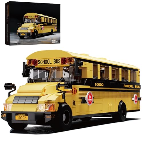 School Bus Building Block Set STEM Educational Construction Vehicle Model Compatible with Lego Yellow School Transport Bus Brick Kits Back to School Gift for Adults Teens 14+ 788 PCS