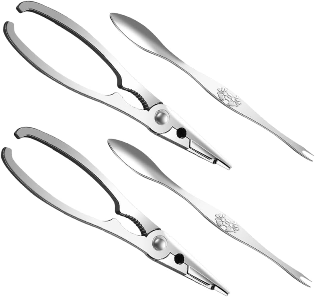 4pcs Seafood Utensils Stainless Steel Crab Crackers Picks Forks Essential Tools for Family Gatherings Festive Occasions Flexible for Easy Crab Meat Removal