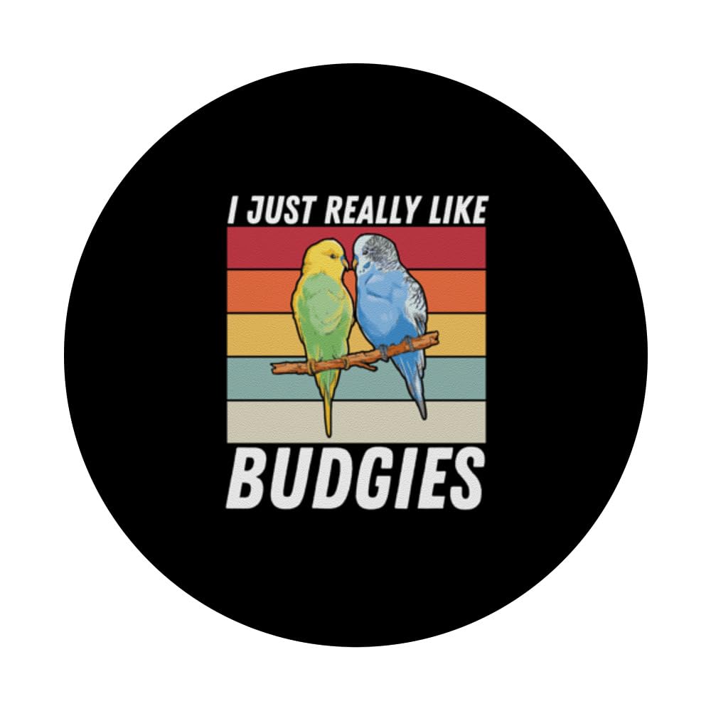 Funny I Just Really Like Budgies Retro Budgie Owner PopSockets Swappable PopGrip, Black - Image 3