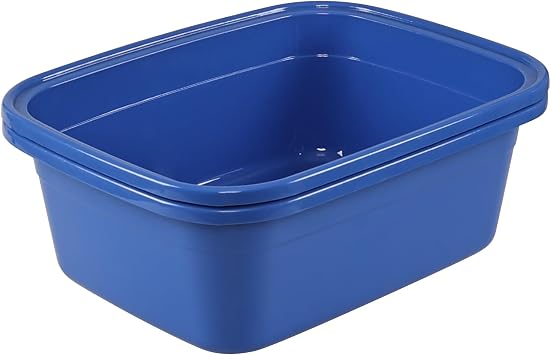 2-Pack Dish Pans for Kitchen Sink, Plastic Tub Dishpan Wash Basin and Foot Bath for Soaking Feet, Large Wash Bucket for Washing and Storage Cleaning Supplies, 18 Quarts Blue
