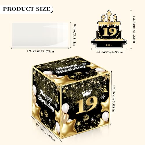 Joycard 19th Birthday Money Box for Her Him, 19 Years Old Birthday Decorations, Fun Pull-Out Cash Gift Box for Parties, Ideal for 19th Birthday Surprises （with 35PCS Bags）