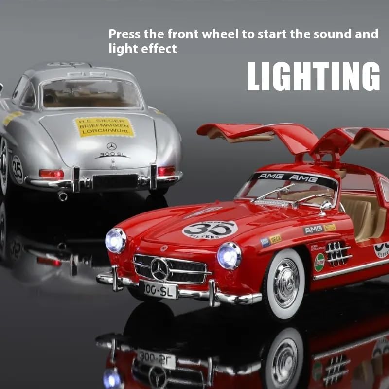 Image of Invite Enterprise 1:24 Mercedees-Benz 300SL Modified Vehicle Alloy Model Car Diecast Metal Car Pull Back Die-cast Car Metal Toy car with Openable Doors Light Music Best Gifts Toys Kids-Red