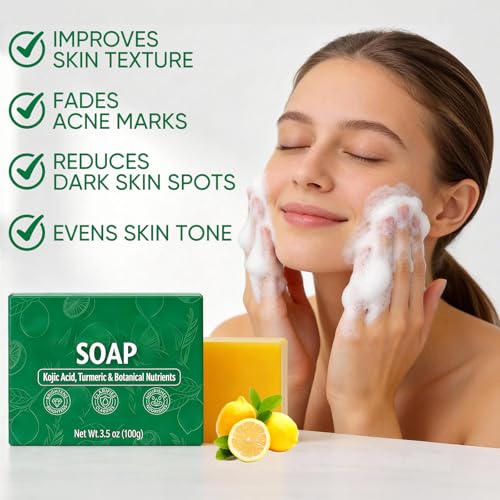 jioijioi 2Pcs Stemsoul Soap,Superfood Stemsoul Soaps,StemSoul Turmeric Lemon Soap Bar,Turmeric Cleansing Skincare Set,Deep Cleansing