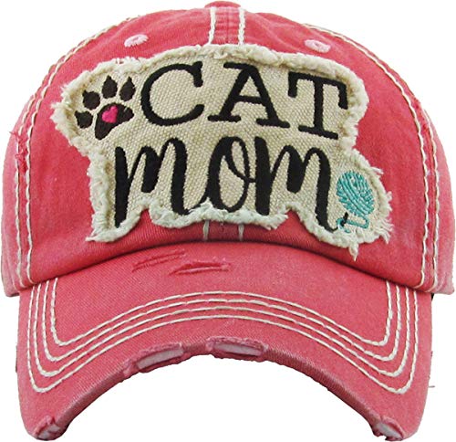 Image of KBETHOS Dog Cat Mom Dad Theme Womens Baseball Cap Distressed Vintage Unconstructed Embroidered Patch Hat
