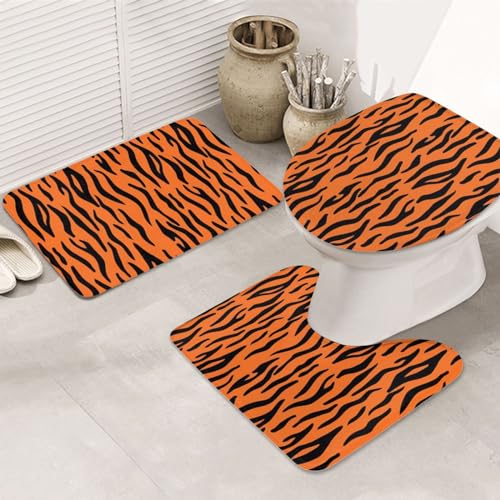 Tapis de salle de bain et contour WC orange à rayures - 2