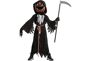 Boys' Halloween Scarecrow Costume with Pumpkin Head
