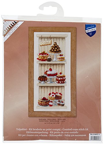 VERVACO Zählmuster Herrliche Törtchen Zählmusterpackung-Stickpackung im gezählten Kreuzstich, Baumwolle, Delicious Cakes, 17 x 37cm, PN-0150672