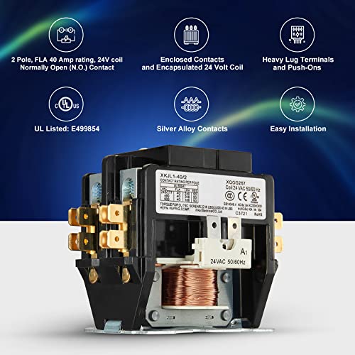 Haoguo HG-081 2 Pole Ac Contactor, Haoguo Heavy Duty 40Amp 24V Coil Air Conditioner Contactor Condenser Compressor Contactor thumb #1