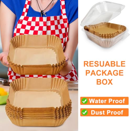 Image of 200PCS Air Fryer Liners Disposable: Square 7.9 Inch Non-Stick Airfryer Paper Liners - Food Grade Parchment Paper for 5 6 7 8 QT Air Fryer Baking and Roasting - Waterproof and OilProof (9 Inch on Top)