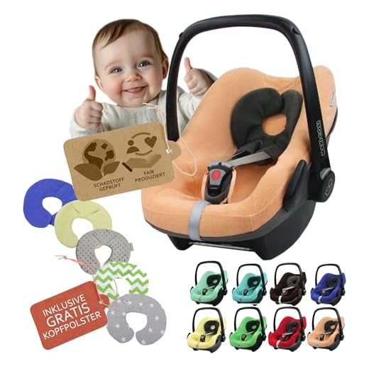 Sommerbezug Babyschale kompatibel mit Maxicosi Pebble & Pebble Plus - Atmungsaktiver Schonbezug Baumwolle - weich, passgenau Gurtschlitzen - Ersatzbezug Babysitz, waschbar - GRATIS KP (apricot)