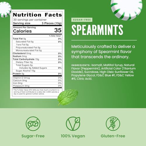 Image of Cambie Sugar Free Hard Candy, 1 lb of Sugar Free Candy Individually Wrapped, Spearmint (Pack of 3)